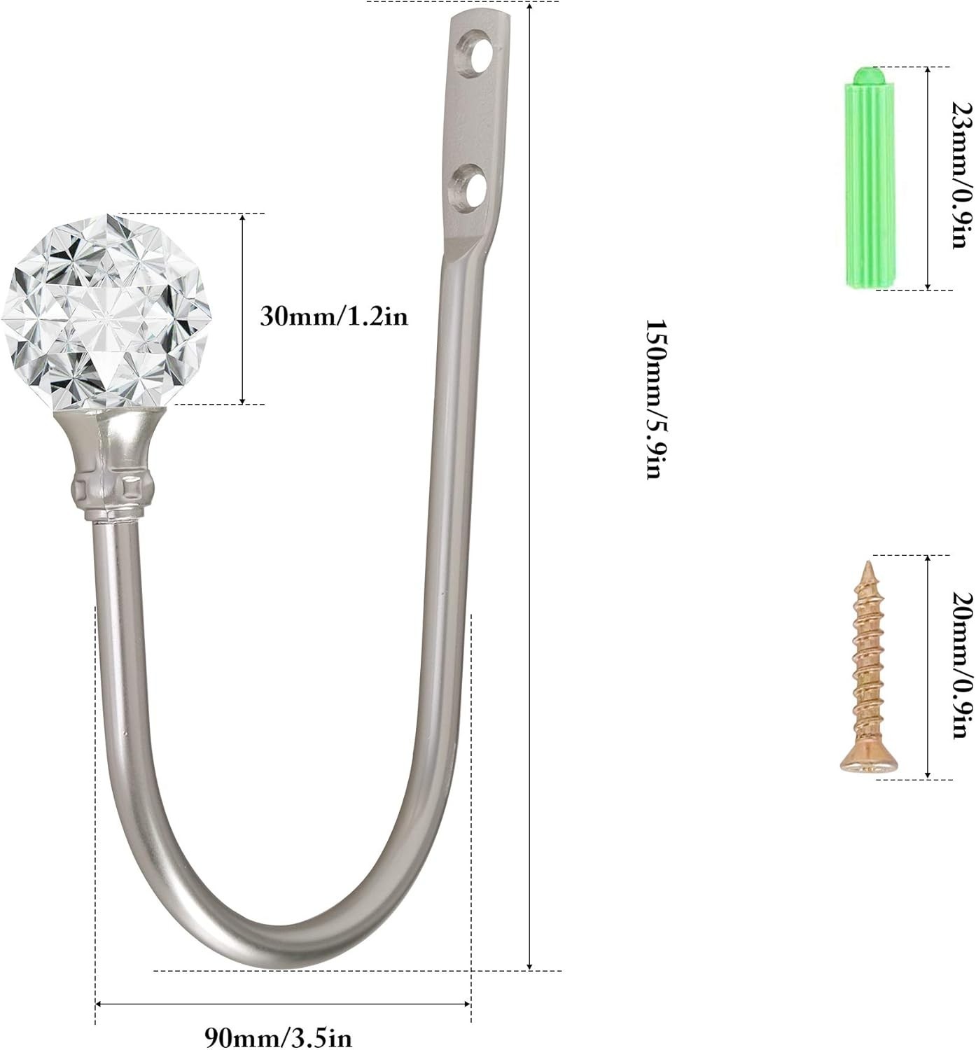 Curtain Holdback, 2pcs Wall Mounted Drapery Tiebacks with Clear Crystal Ball,…