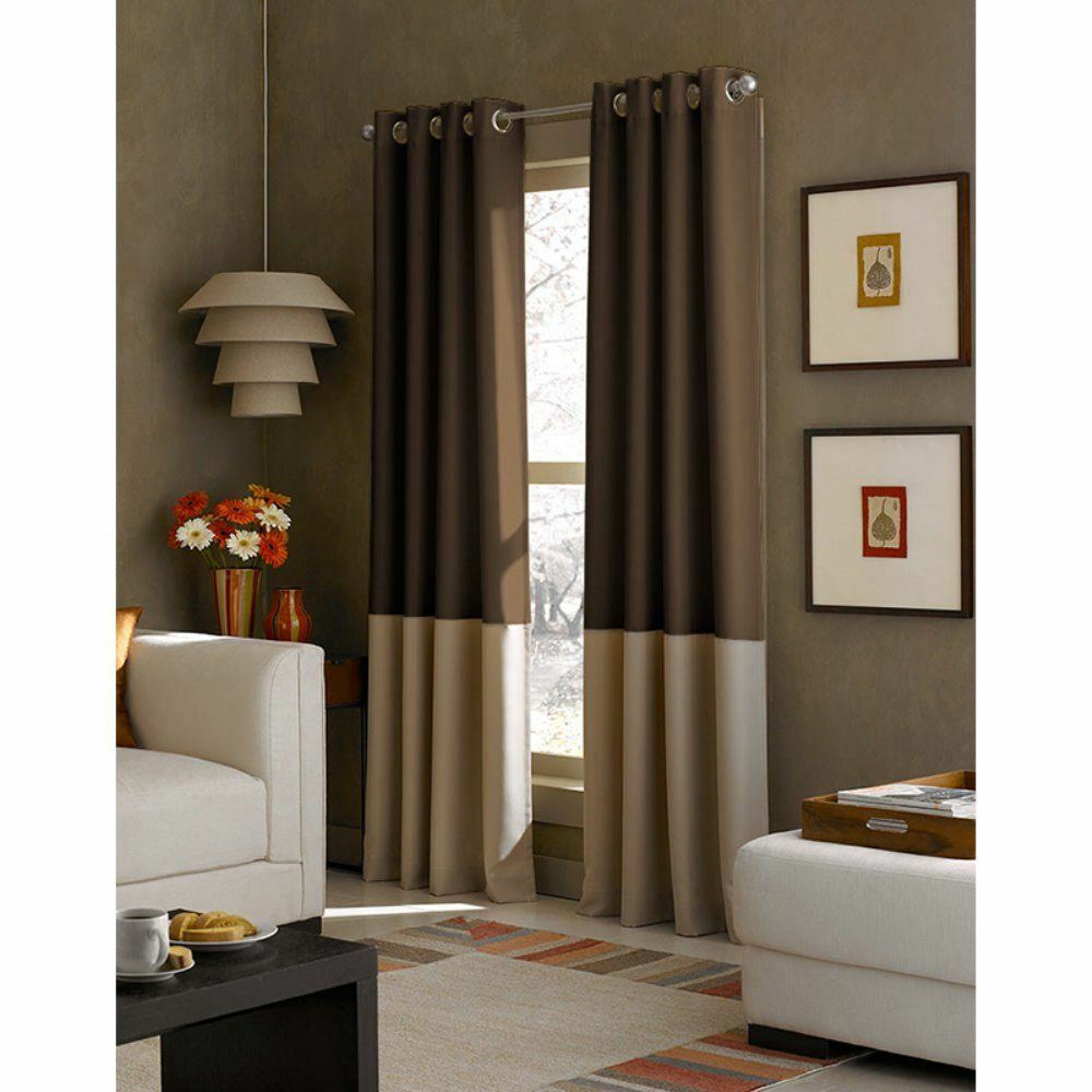 Set 2 Faux Silk Brown Tan Curtains Panels Drapes 63 84 95 108 120 inch L Grommet