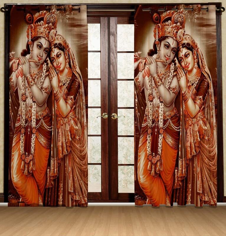 3D Digital Print god Curtains Eyelet Polyster Pack of 2 ( 7 x 4 feet )