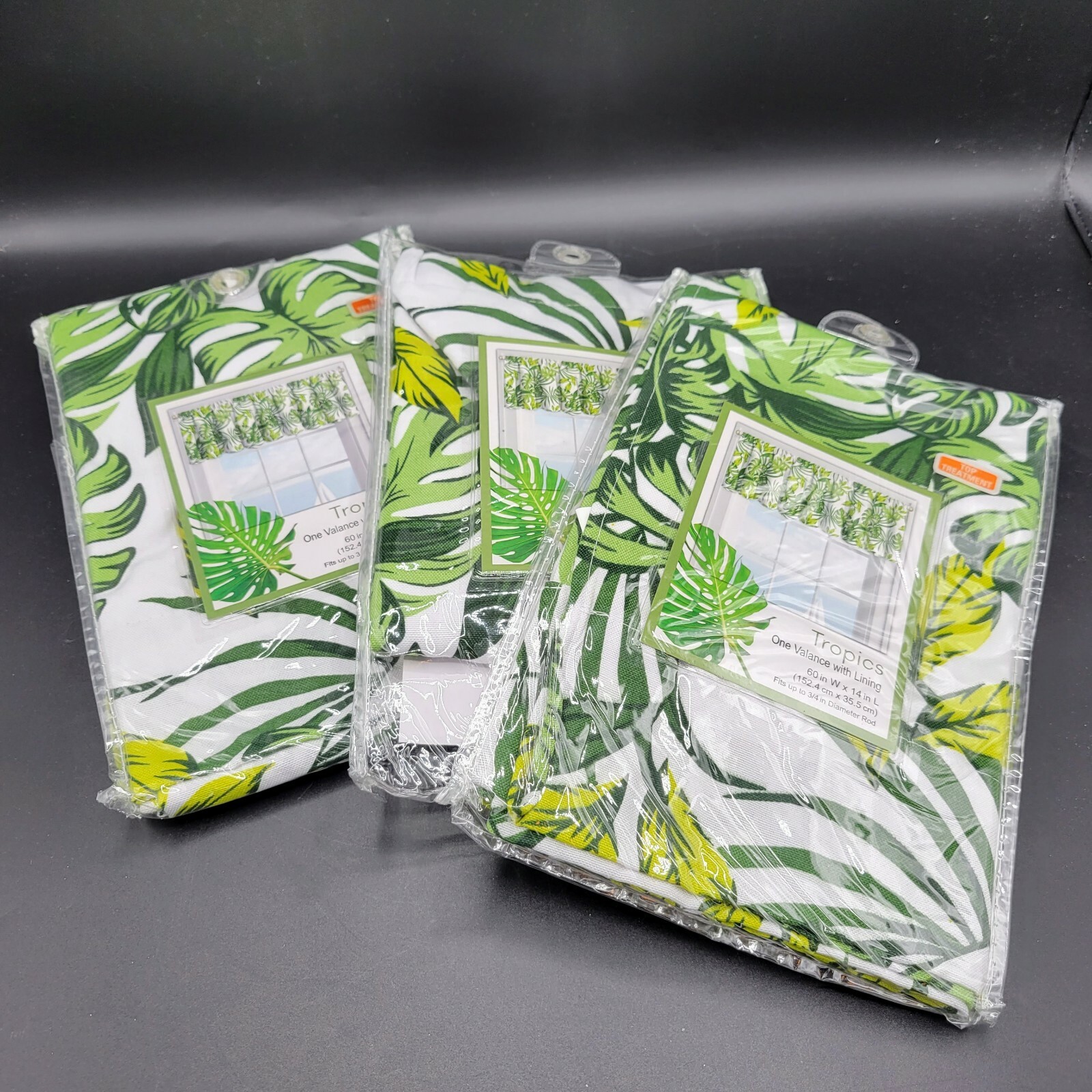 Tropical Palm Plants Valances Curtains Colordrift Lot Of 3 New 60″ W x 14″L