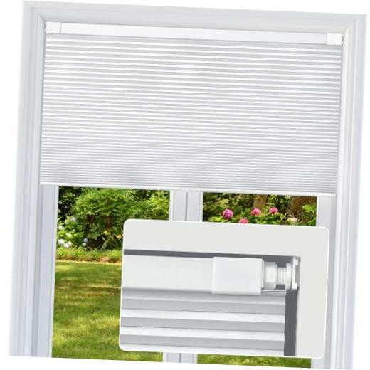 Cordless Cellular Shades, No Drill No Tools 35″W x 48″H Blackout White
