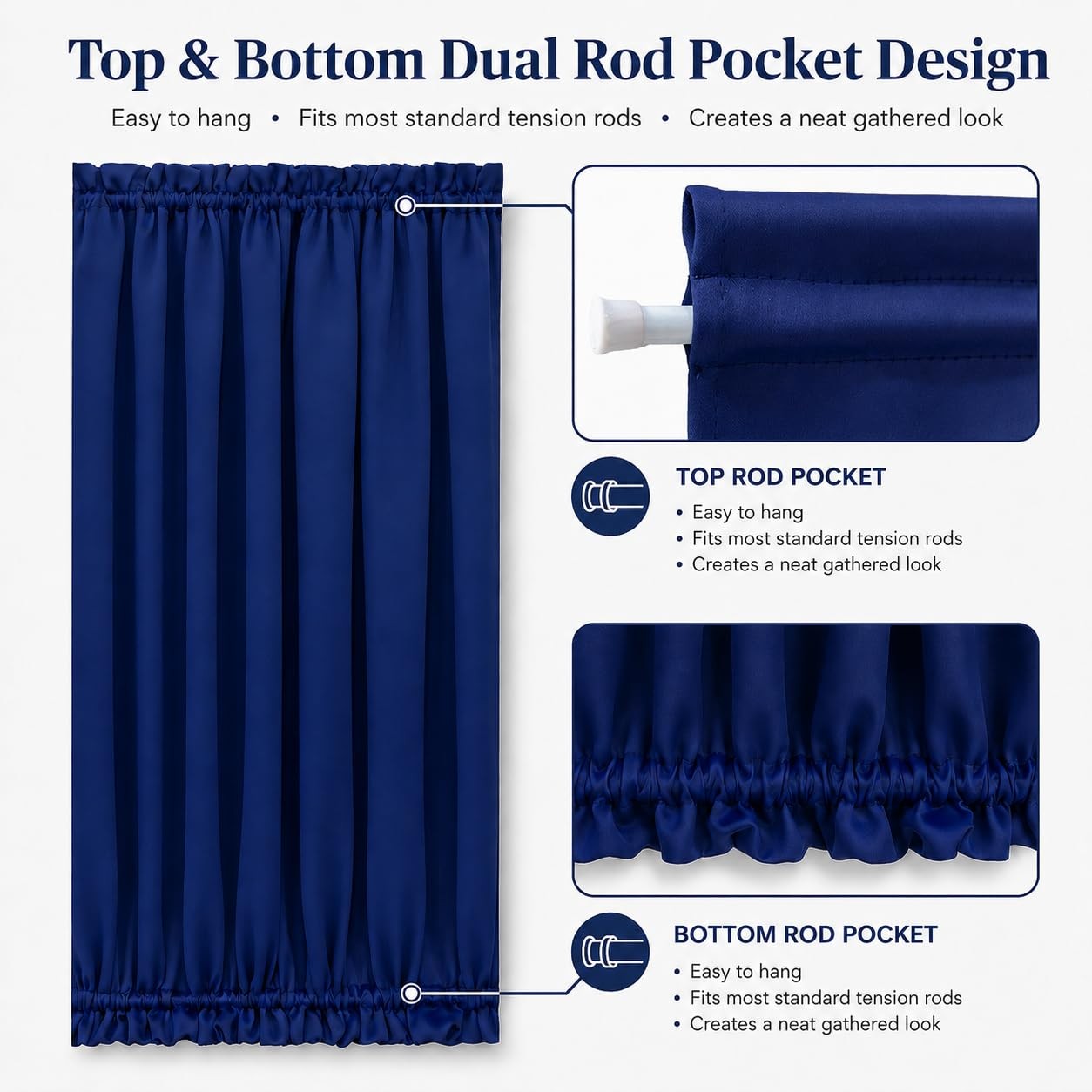 French Door Curtain Panel for Privacy – Blackout Rod Pocket Front Door Side W…