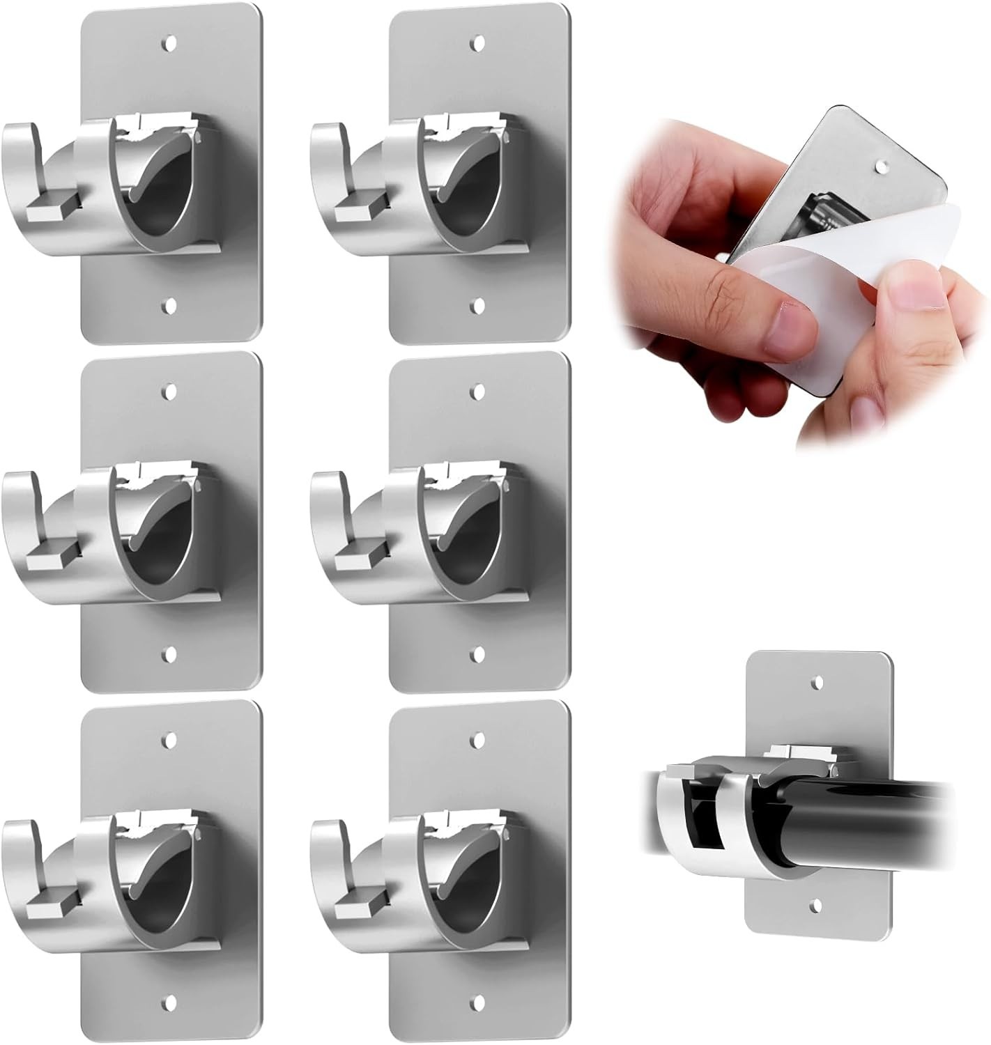 6 PCS No Drill Self-Adhesive Curtain Brackets – Elegant Silver Plastic Holders