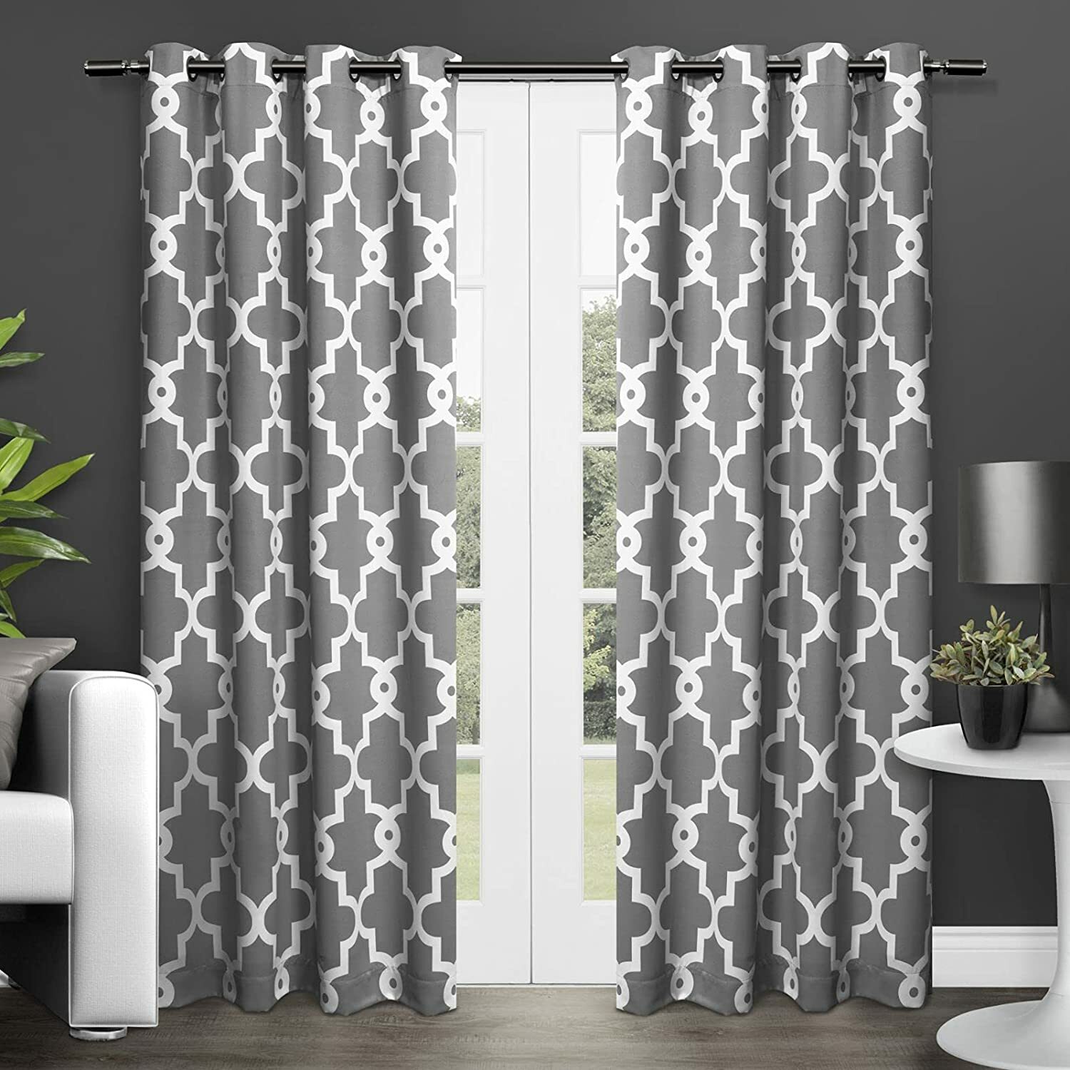 Set 2 Gray Grey Geo Trellis Curtains Panels Drapes 63 84 96 108 L Darken Grommet