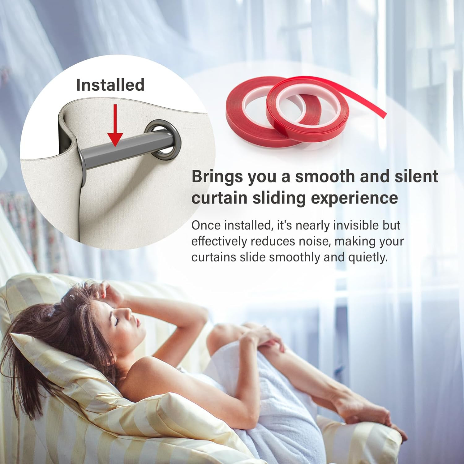 29Ft Clear Curtain Glide Tape Smooth Silent Drapery Ring Glide Tape for Curtain