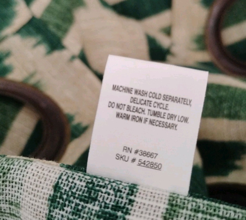 World Market Ikat Dot Panel 100% Cotton Green Beige 50in x 84in (1 Panel)