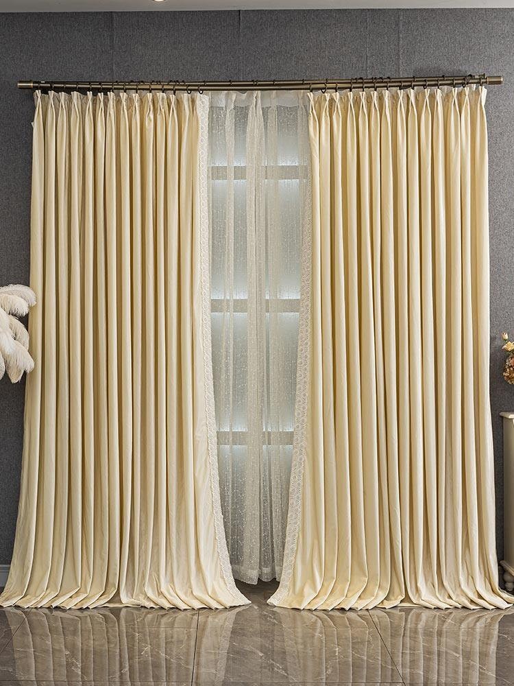 flannel costom beige American lace cloth window blackout curtain tulle M1849