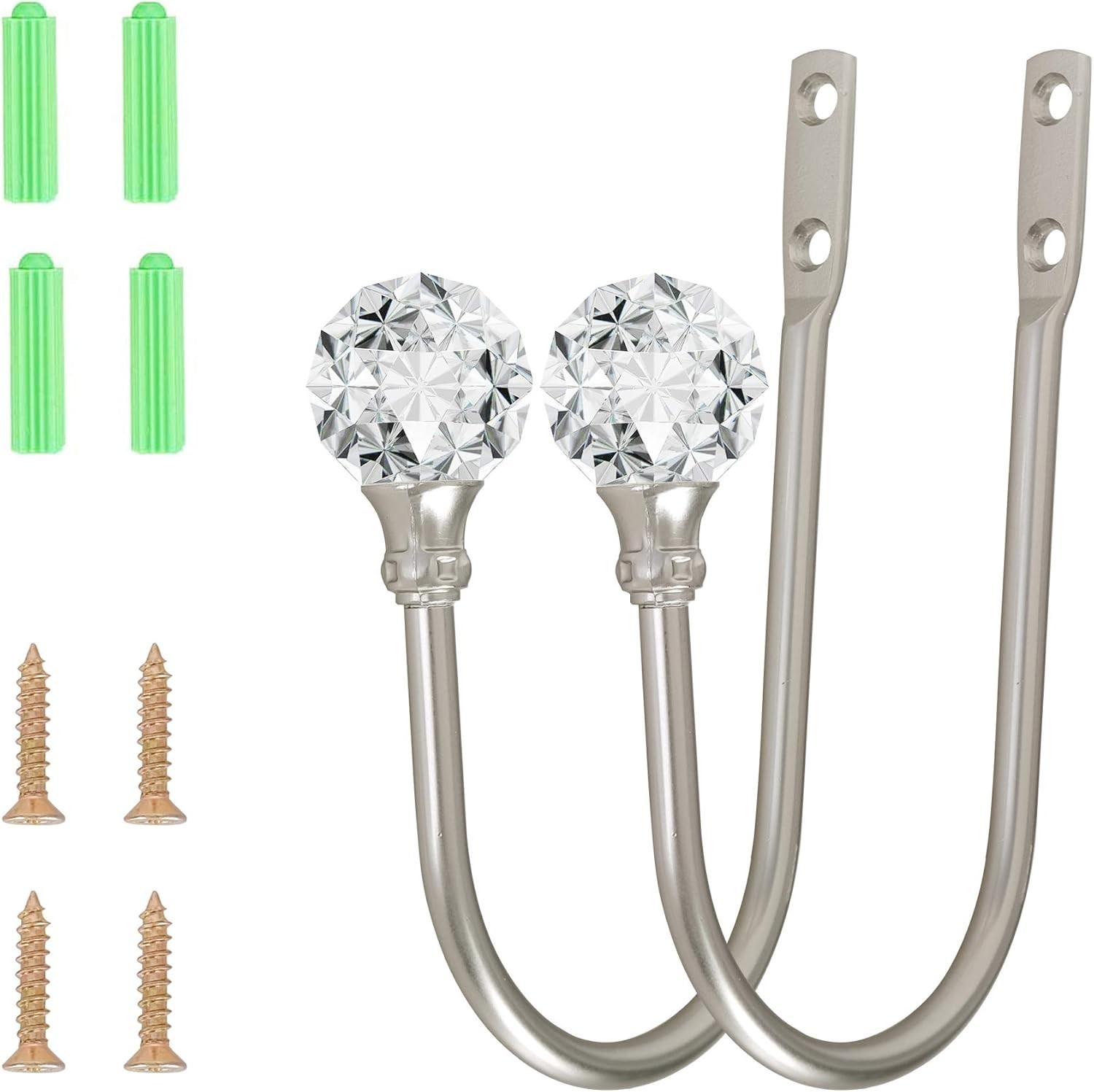 Curtain Holdback, 2pcs Wall Mounted Drapery Tiebacks with Clear Crystal Ball,…