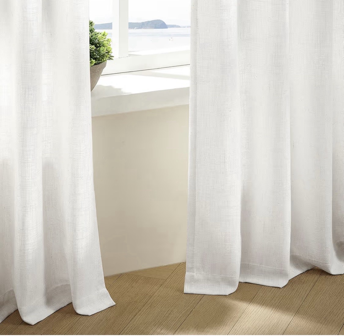 White Linen Blend Curtains 40” W 80” L Pinch Pleat Neutral Light Filter 2 Panel