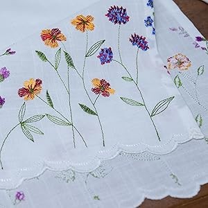 PKT Floral Embroidery Curtain Valance, White Elegant Decorative Flowers Window