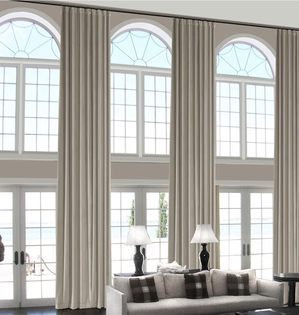 2x ChadMade Extra Long Velvet Curtains 52Wx180L Gray Beige Light Filtering Set