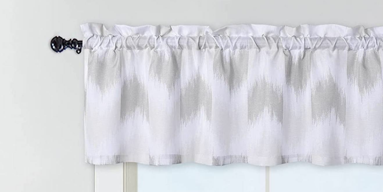 Khaki Cafe Geometric Rod Pocket Window Curtain Valance, Modern 52″ x 15″in – NEW