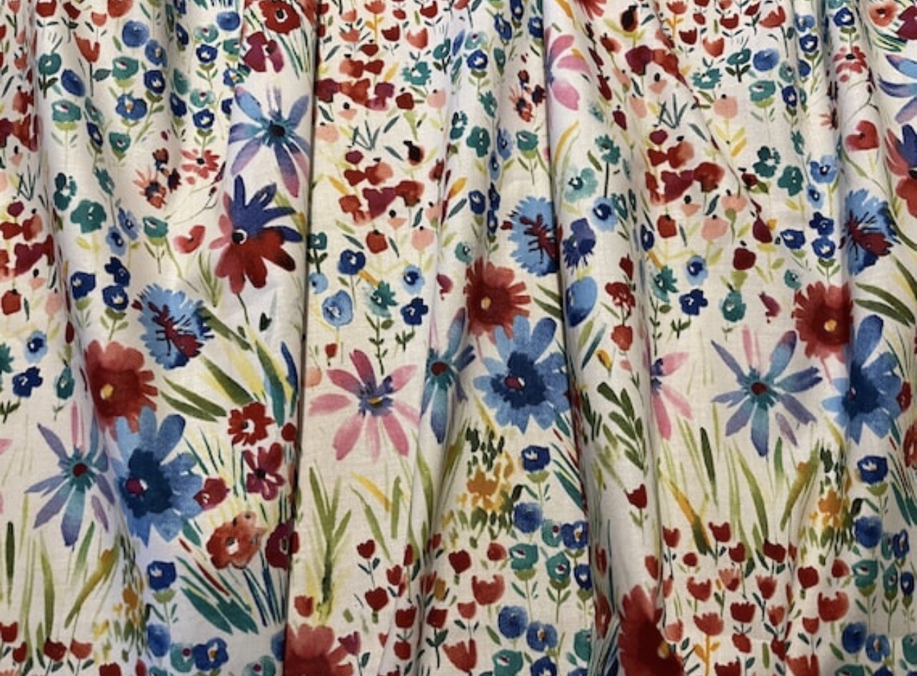 Summer Valance, Water Color Floral Valance Unlined Curtain 40”W x14″L
