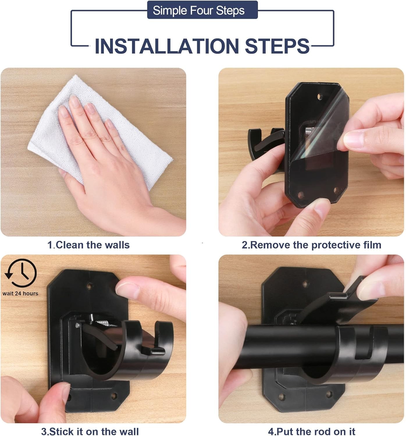 8PCS Upgraded No Drill Curtain Rod Brackets No Drilling Self Adhesive Curtain