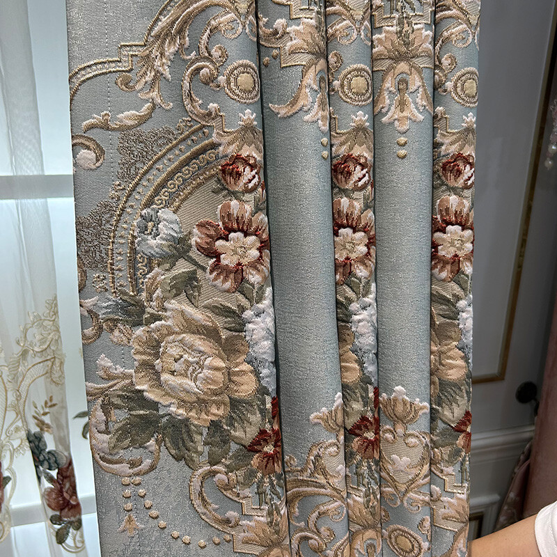 high-grade European blue jacquard chenille thick valance curtain tulle M1559