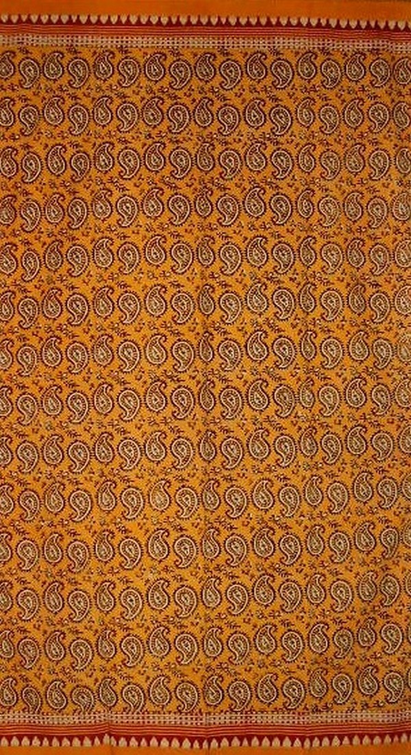 Block Print Paisley Curtain Drape Panel Cotton 46″ x 88″ Saffron