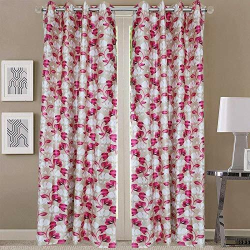 New 2 Pieces Fancy Design Pink Floral Leaf Polyester Eyelet Window Curtains 5 ft