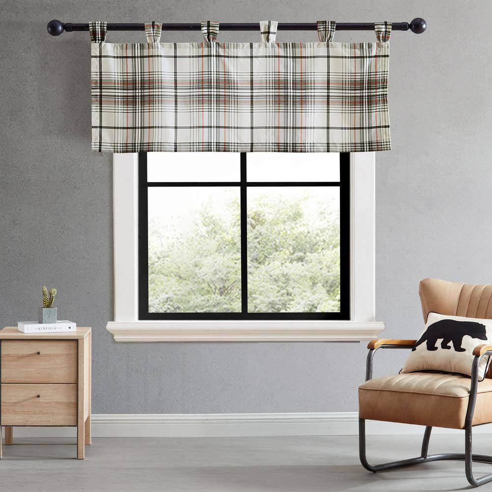 Alder Plaid Grey Microfiber 50X20 Tab Top Window Valance