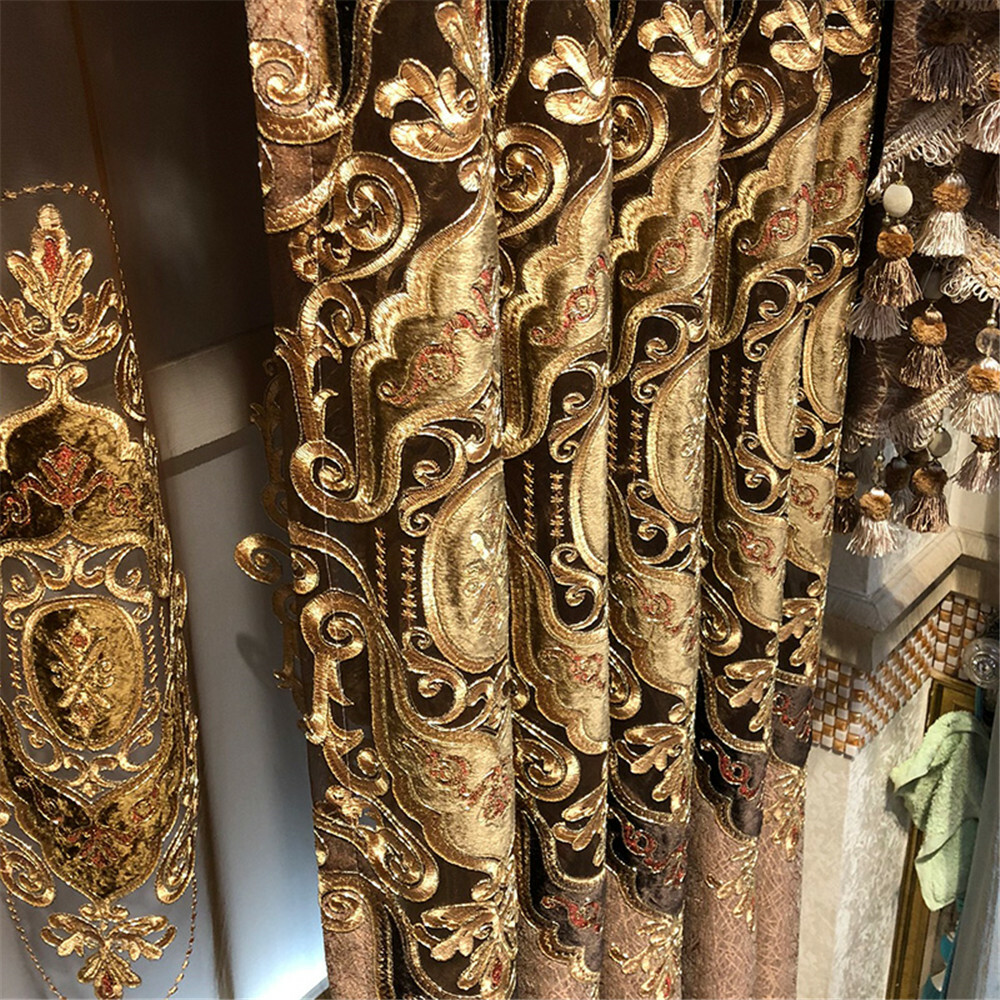 Luxury European Curtains Floral Embroidered Semi Blackout Curtain Drape 1 Panel