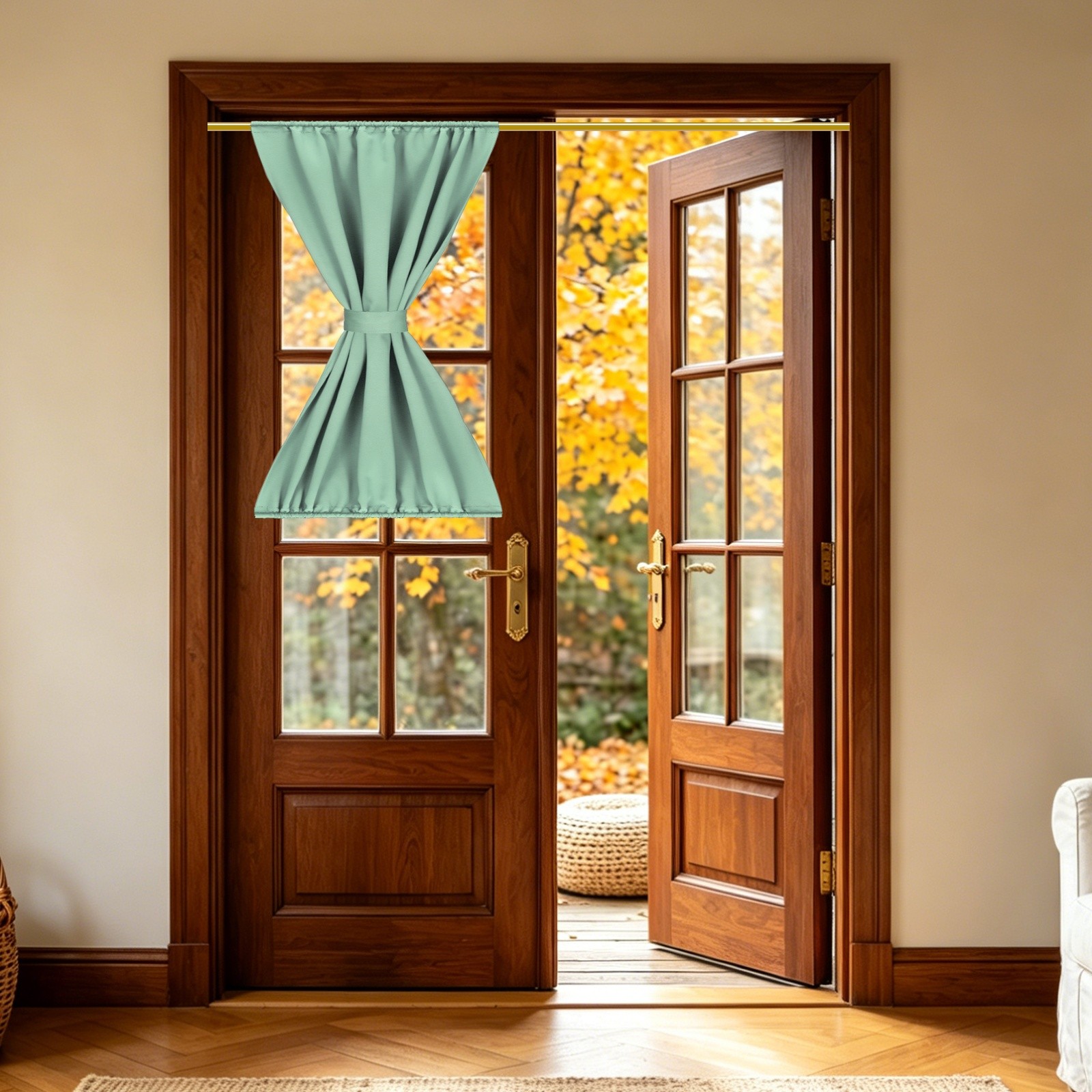 1 Pc French Door Curtain, 30″ x 40″ Blackout Drape, Dark-gray-green