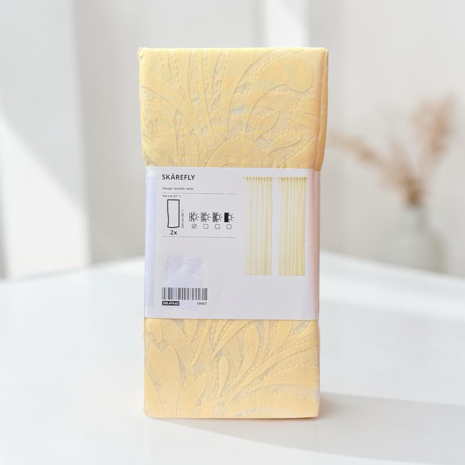 IKEA SKÄREFLY Beige Leaf Pattern Sheer Curtain Panels 57×98” Pair NEW