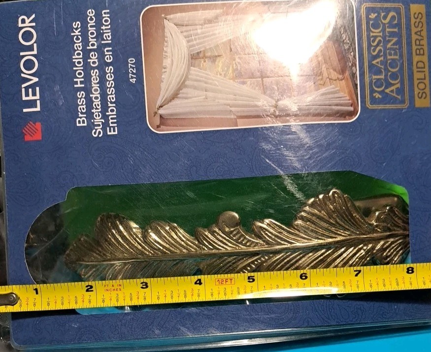 Levolor Set of 2 Solid Brass Leaf Design Curtain Tie Backs Holdbacks Holders