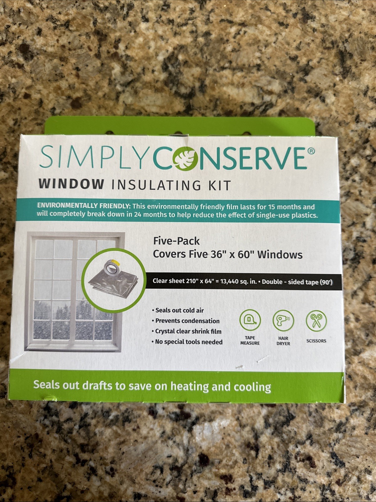 Simply Conserve Window Insulating Kit Seals 5 Indoor Windows 36″x60″