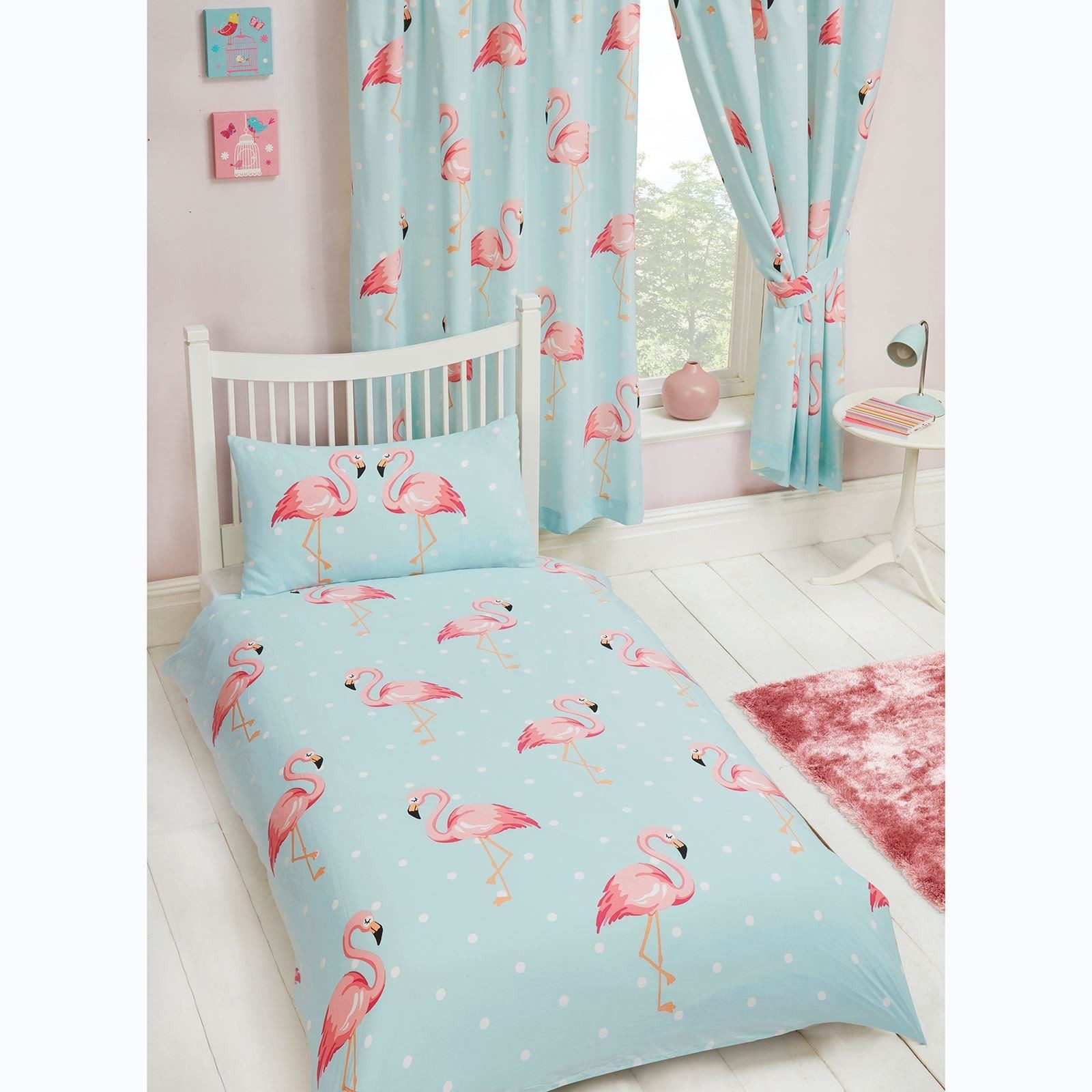 FIFI FLAMINGO BLUE TURQUOISE CURTAINS LINED 66″ x 54″ KIDS GIRLS BEDROOM