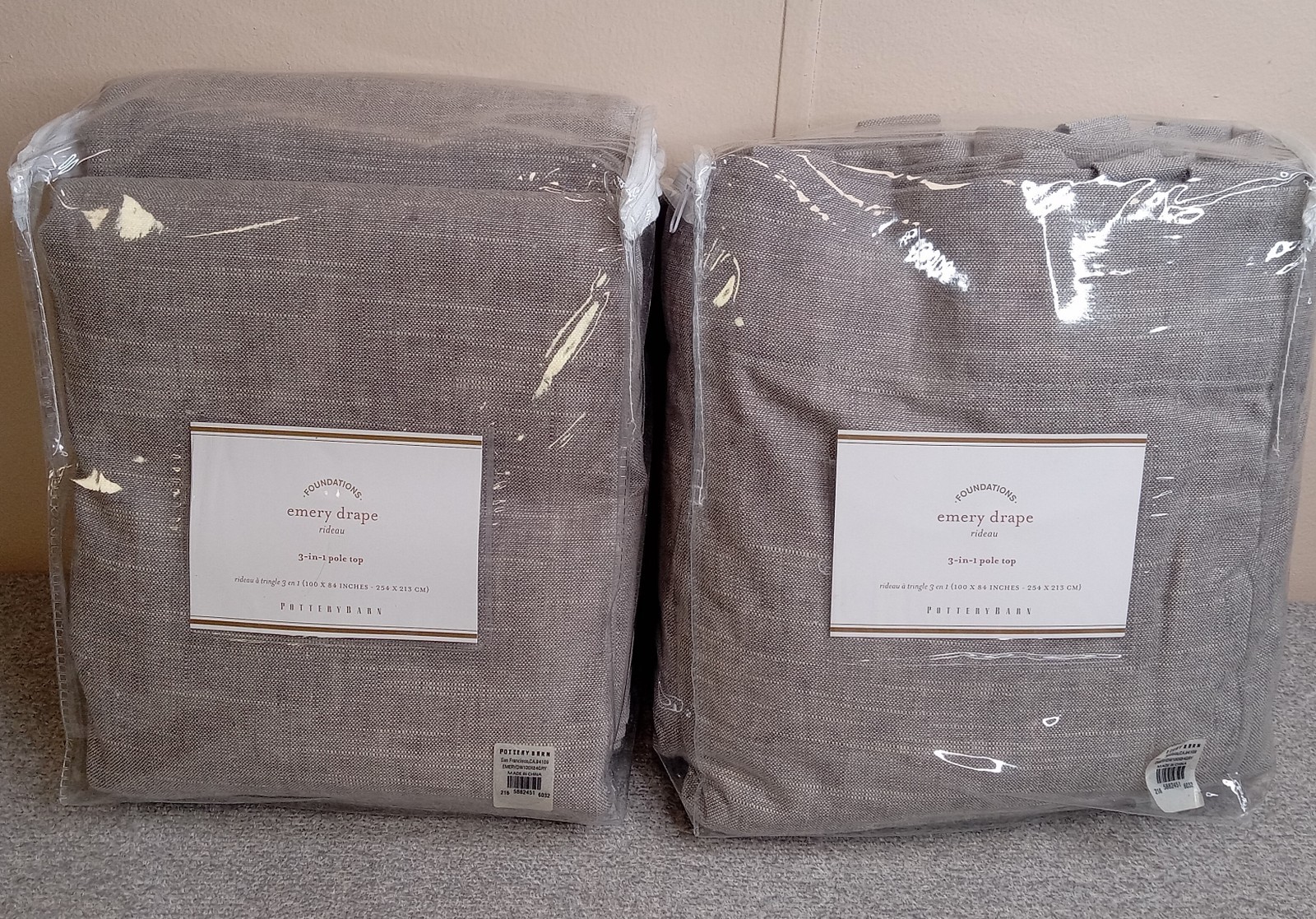 Pottery Barn Emery 3-in-1 Linen Blend Gray Curtains 100×84″ Light Filtering (2)