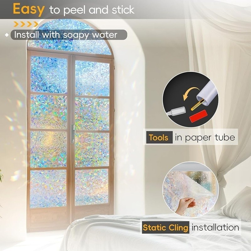 3D Etched Decorative Window Film Static Cling UV Protection Privacy Film New