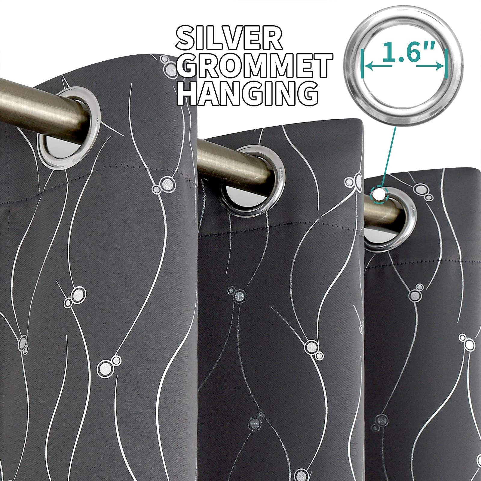 BGment Blackout Curtains 63 Inch 42″W x 63″L (Pack of 2), Dot-dark Grey