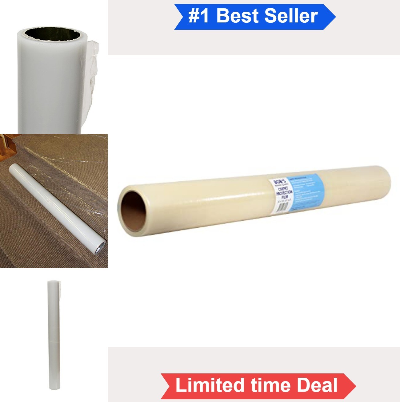 Plastic Carpet Protector Film 36in x 200ft Self-Adhesive Floor Covering Paint