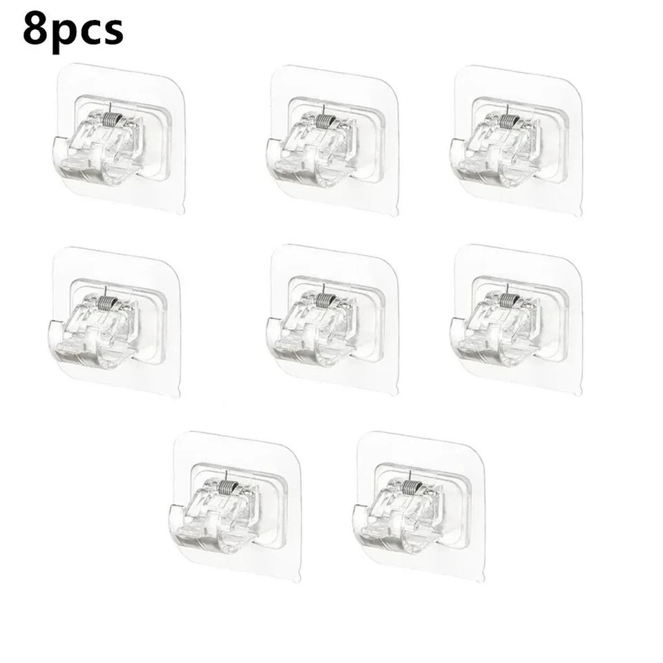 4,8PCS Nail Free Adjustable Curtain Rod Clip Brackets Self Adhesive Holder Hooks