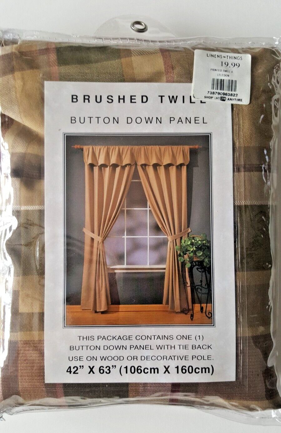 Brentwood Brushed Twill Button Down Window Panels Celedon Plaid 42×63 Set of 2