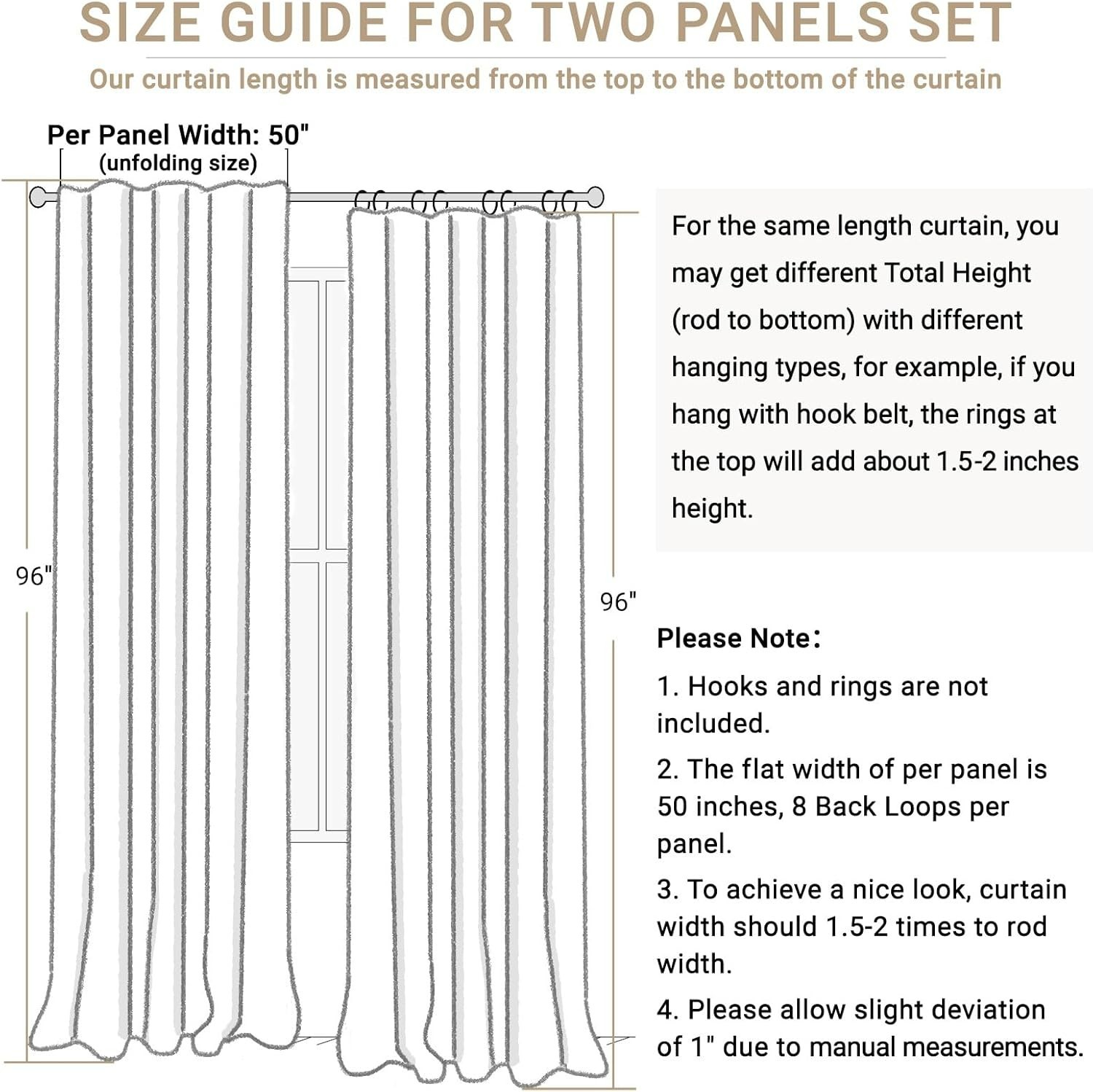 100% Blackout Linen Curtains Thermal Insulated Grommet 2 Panels Set 50″ x 96″