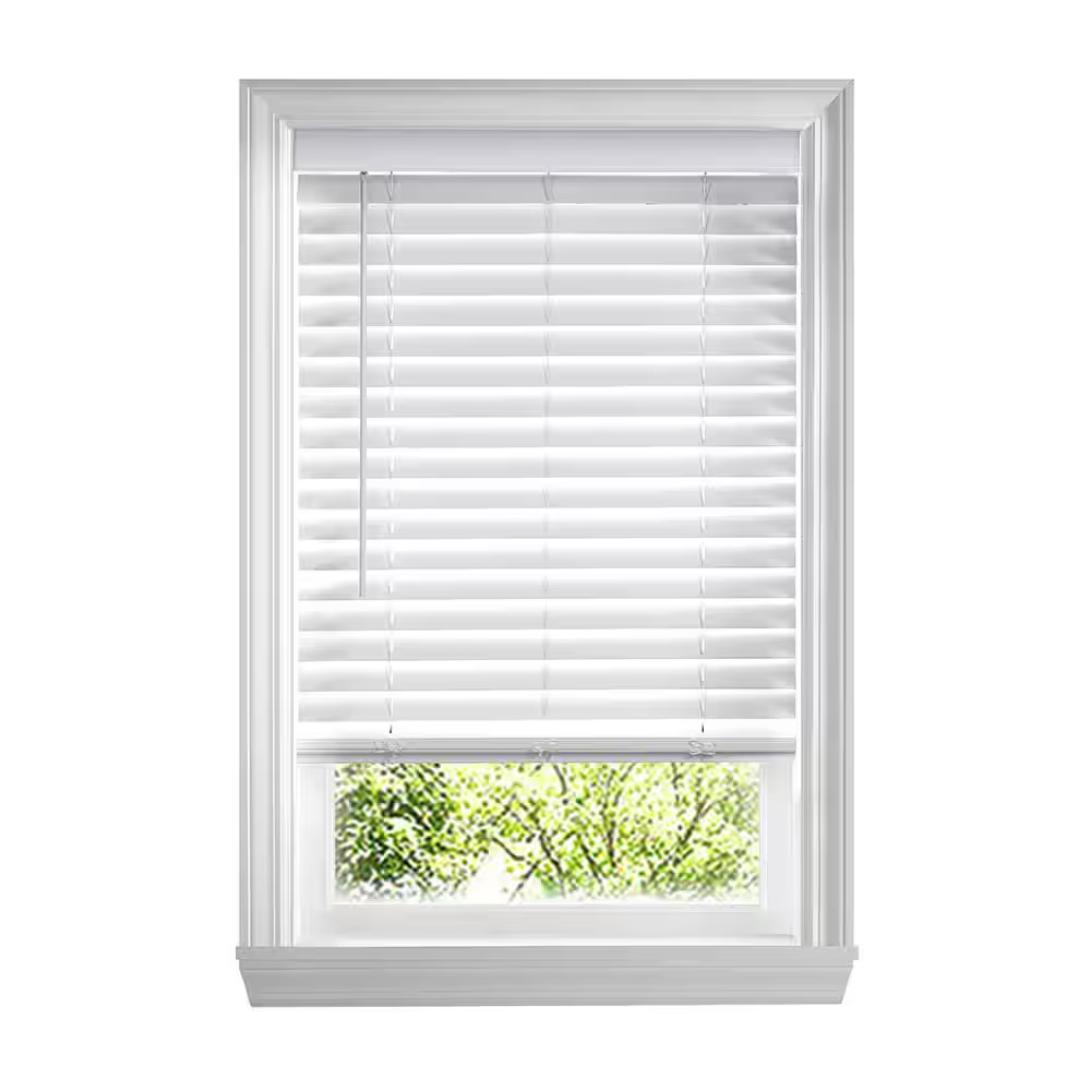 White Cordless Faux Wood Blinds for Windows with 2 In. Slats – 35 In. W X 64 In.