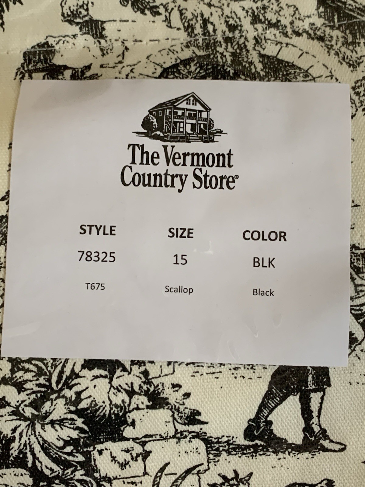 2 Black Toile Scalloped Valances 17.5×70 Each Vermont Country Store NWOT