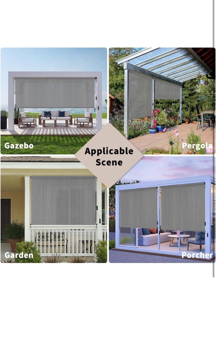 SMONTER Outdoor Sunshade Roller Shade 4’W x 6’H, Exterior Cordless Roll Up Sh