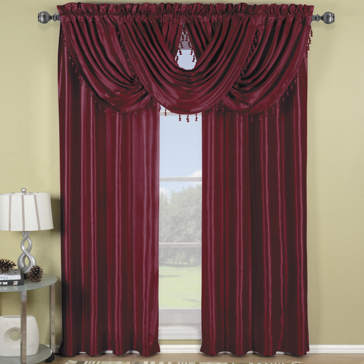 Soho Faux Silk Window Treatment 42×108″ Panel OR Waterfall Valace 100% Polyester