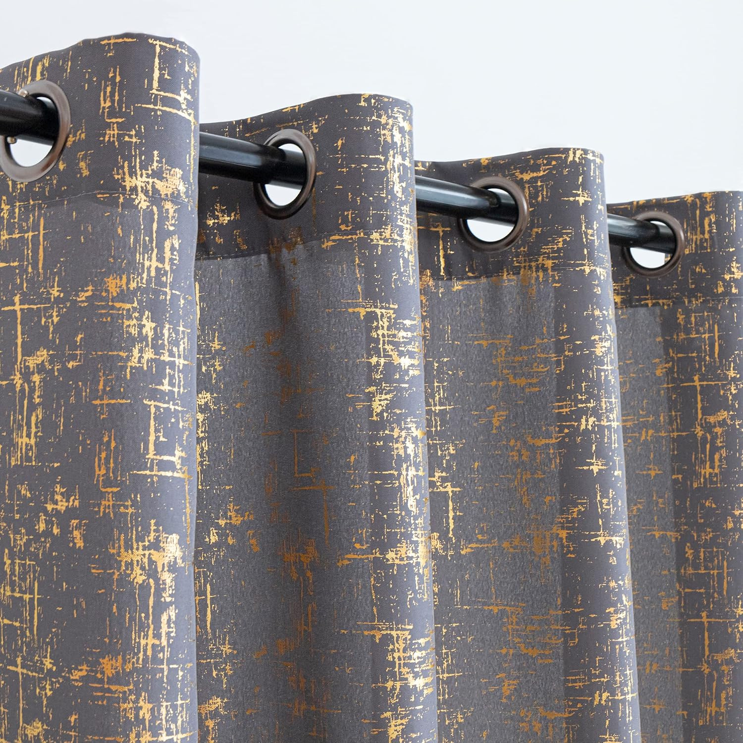Gold Foil Print Linen Textured Curtains Geometric Dots Pattern Design Curtains f
