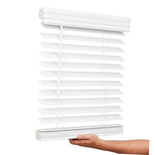 Cordless, 2 Inch Faux Wood Blind, 35″ Wide x 60″ 35″W x 60″H Bright White