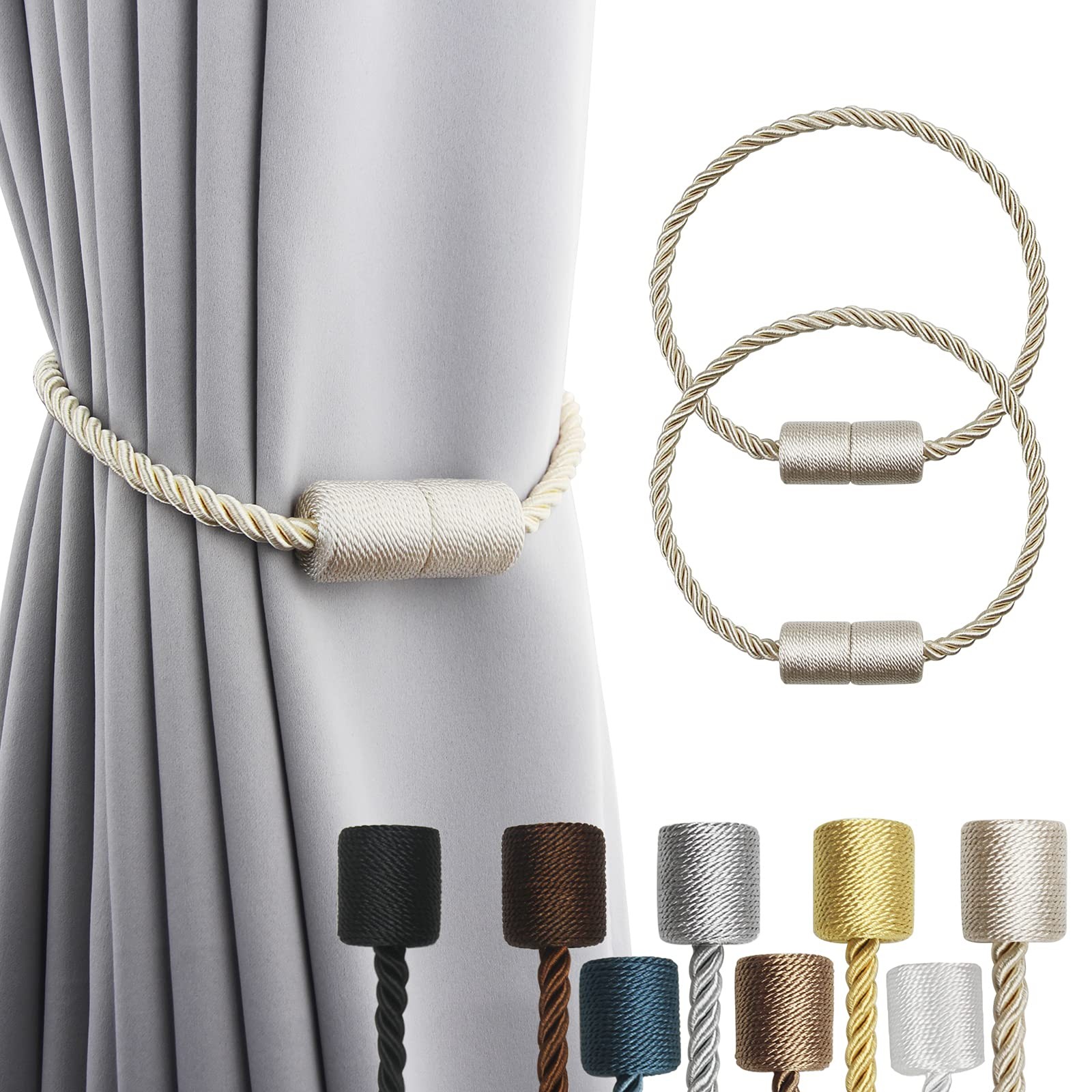 Porlau 2 Pack Beige Strong Magnetic Curtain Tiebacks Outdoor Elegant