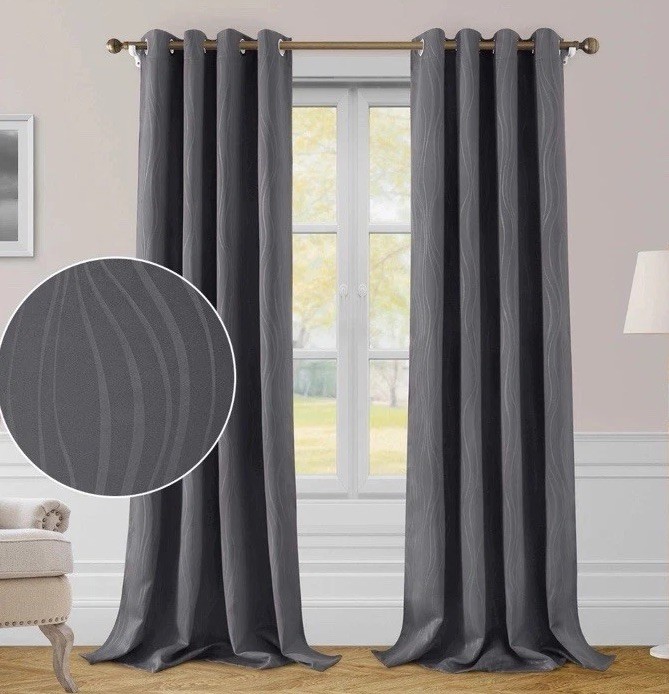 2 Panel Blackout Sateen Window 52 x 108 Grommet Wave Grey Thermal Curtain SET