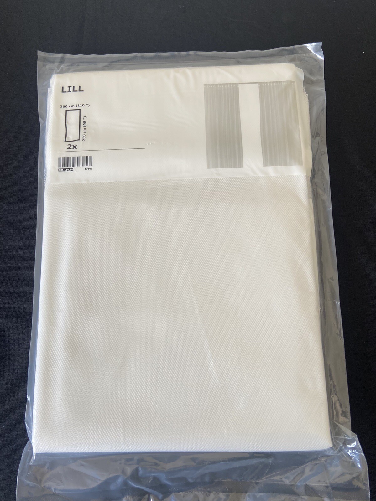 IKEA LILL White Polyester Curtain Panels Drapes 2 Pack 250cm 98”- 280cm 110” NEW