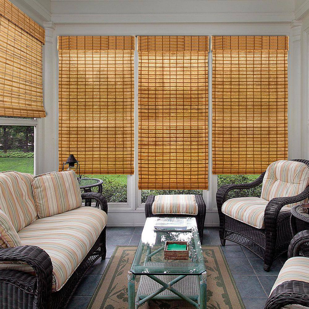 Natural Woven Light Filtering Cordless Bamboo Roman Shades for Windows, 44 In. W