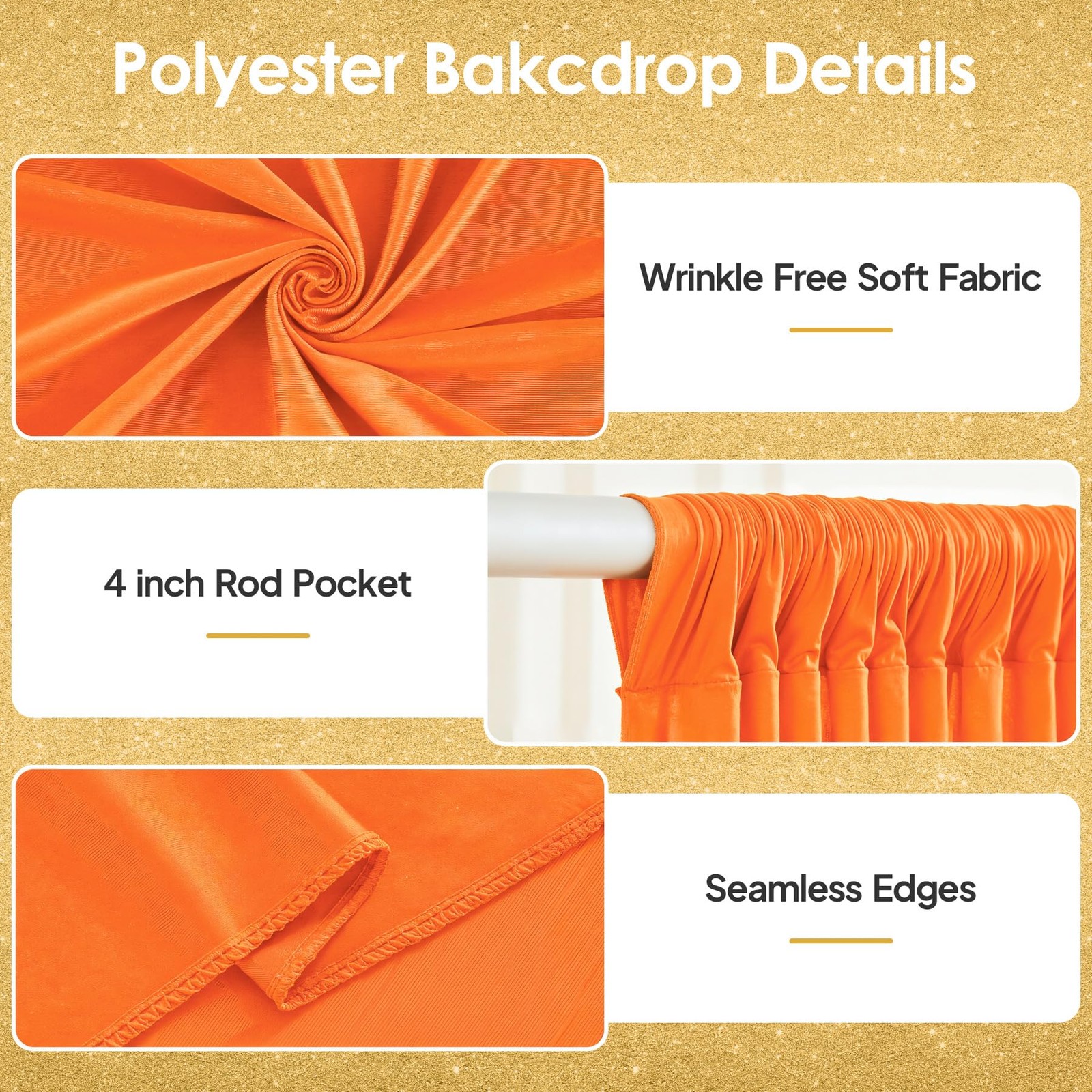 40x10ft Orange Backdrop Curtains for Wedding W5 x H10′(8 Panels),