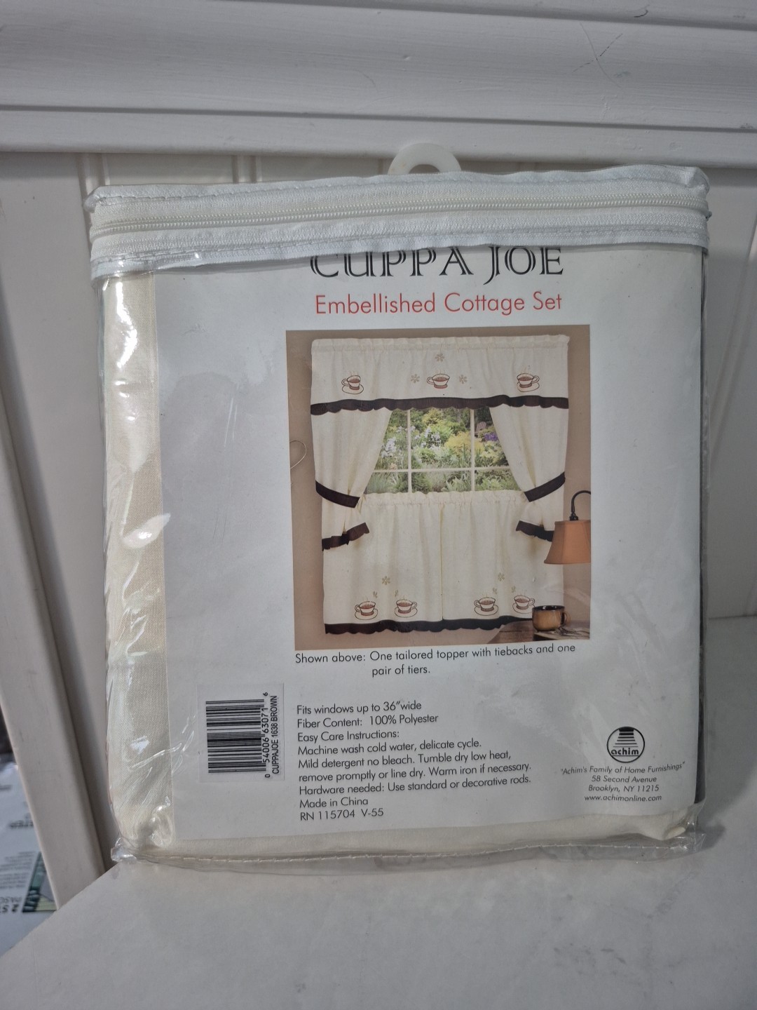 CUPPA JOE/Embellished Cottage Curtains Set: Tiers & Swag,Brown Accents/Coffee