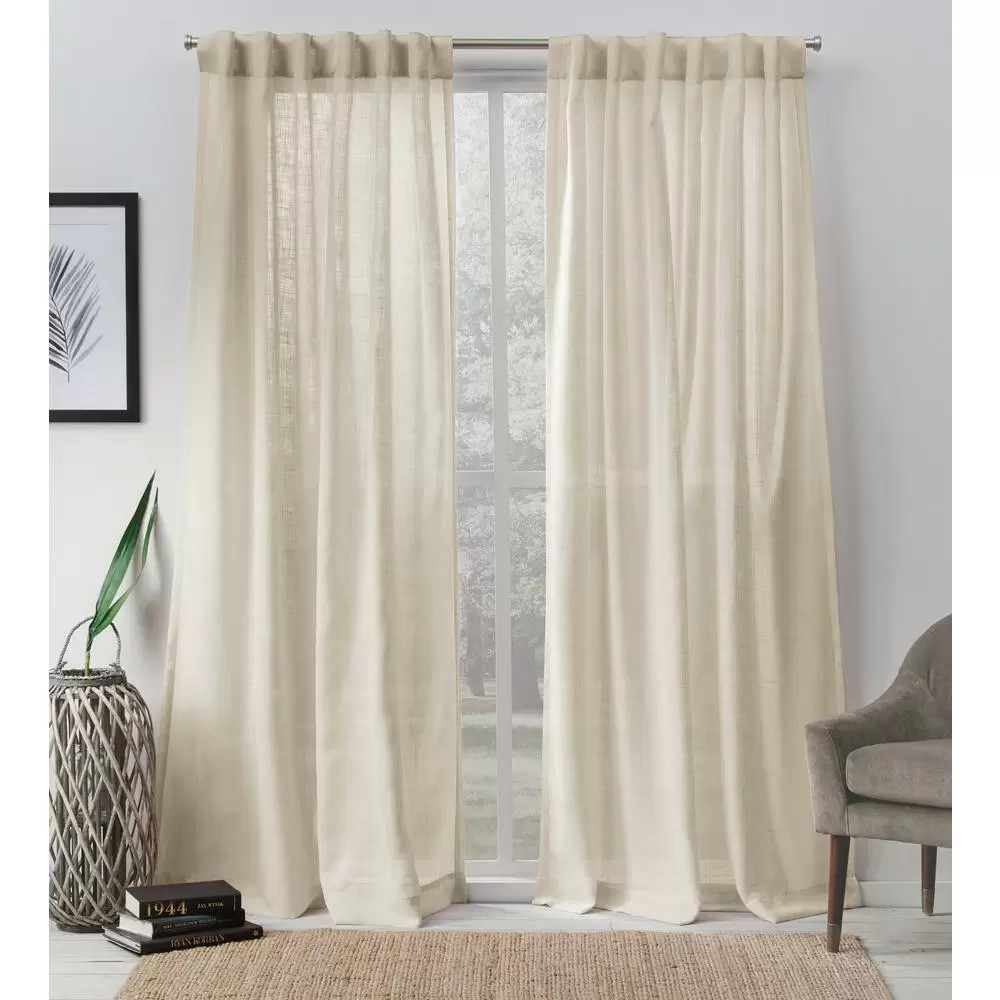Exclusive Home Bella Natural 54″x96″ Sheer Hidden Tab Top Curtain (Set of 2) 13D