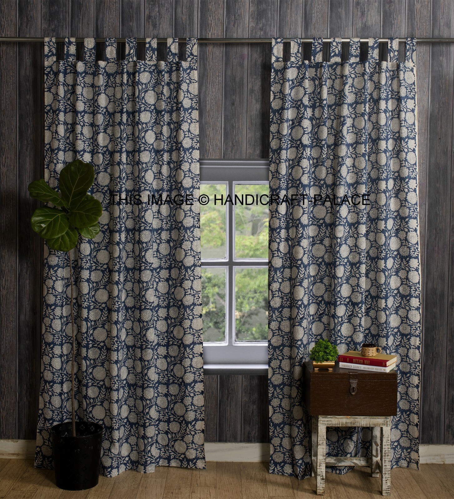 2 Pcs Indian Hand Block Floral Print Curtain Drape Window Decor Curtain Valances
