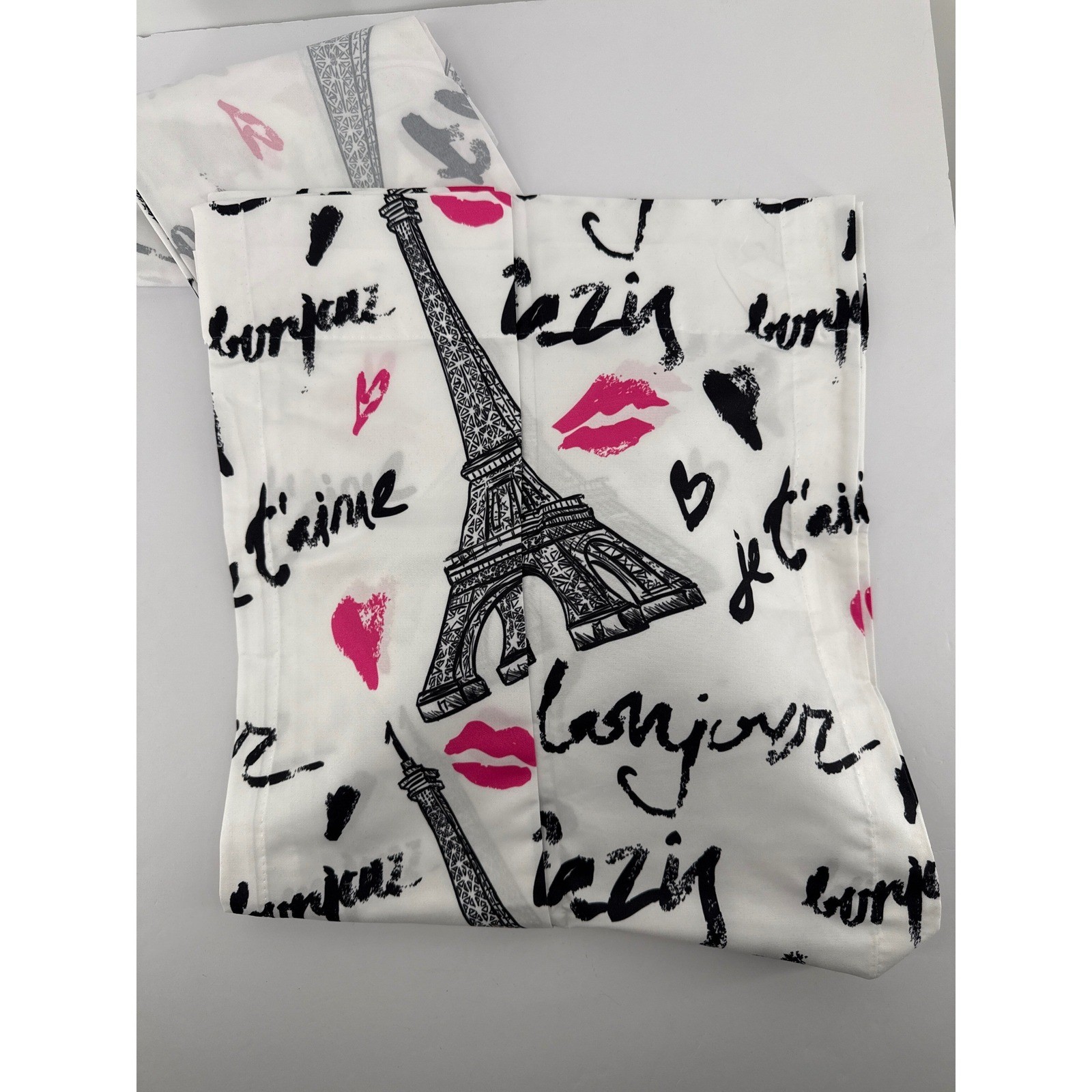 Ambesonne Paris Eiffel Tower Curtains 2 Panel Set White Pink Black 56×84 NEW